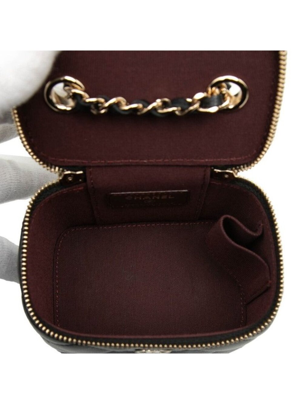 Chanel CC Logo Quilted Mini Vanity Chain Shoulder Bag Black Lambskin - Picture 4 of 7